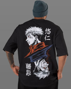 Bandai | Jujutsu Kaisen Yuji Itadori Sukuna T-Shirt Men Anime Symmetric Mirror Graphic Tee Manga Streetwear Short Sleeve Oversized Top