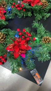 NUVOX 9FT/30 LED Christmas Artificial Poinsettia Flowers Garland String Lights Holly Leave Xmas Tree Ornament Christmas Indoor Outdoor Home Decor