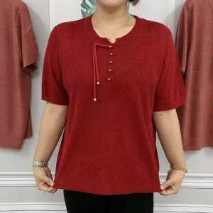 New Chinese Style Loose Fit Ice Silk Short Sleeve T-Shirt Thin Knitted Summer New Arrival Womens Fashion Casual round Neck Top