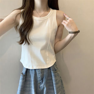 Slim Fit Solid Color U-Neck Workwear Style Vest Women Summer Korean Design Short Sleeveless T-Shirt Trendy Cotton 100%
