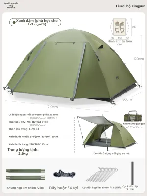 The Primitive | Lều Cắm Trại Cho 1-2 Người 2 Lớp Khung Nhôm Chống Mưa Gió Nhẹ Gọn Cho Trekking