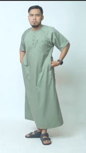 KHOIRUMMAH Jubah Musa - Gamis Pria Dewasa Polos Lengan Pendek Sage