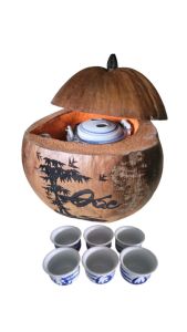 Bộ bình ủ trà trái dừa khắc chữ "Đức" / Bình trà 04 - 09 lít / Giữ ấm 3 - 6 giờ / Sản phẩm sản xuất thủ công trứ danh xứ dừa Bến Tre