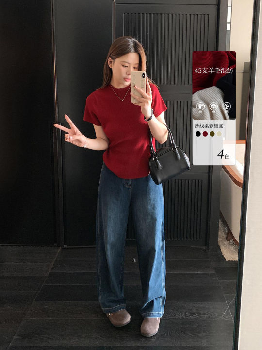 Alin Custom พลัสไซส์ 2024 ฤดูใบไม้ร่วง ผู้หญิง เสื้อผ้าถัก เสื้อยืดแขน ...