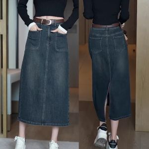 High Waist A-Line Mini Skirt Womens Denim Bodycon Skirts Pear Shape plus Size Autumn New Style Slimming Mid-Length Skirts