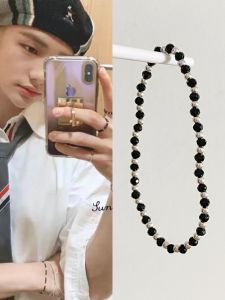 Handmade Black Elastic Silver Bracelet Couple Style PUPU StrayKids Yellow Hyunmin Pure Silver Fashion Jewelry Accessory