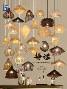 Hand-Woven Grass Vine Willow Chandelier Lighting Fixture for Hotels Restaurants and Banquets Silent Wind Style LED Lamp