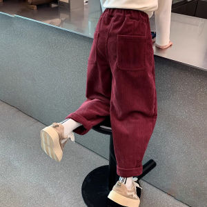 Boys and Girls Fleece Padded Pants 2024 Autumn and Winter New Arrival Western Style Kids Corduroy Casual Pants Thickening Wide Leg Pants Tide