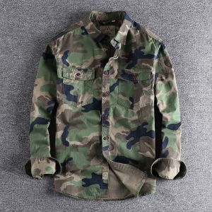 Camouflage Workwear Shirt Double Pocket American Style Loose Fit Casual Cotton Long Sleeve Button Decorated Youth Popular Spring Autumn Wear