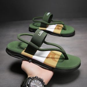 Mens 2024 Summer Outdoor Wear Anti-Slip Deodorant Sandals Trendy Casual Foot Cover Beach Slippers Cotton Cloth PVC Bottom