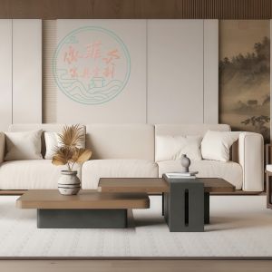 New Chinese Style Solid Wood Mid-Century Sofa Coffee Table Combination Designer Model Song Aesthetic Living Room Hotel Club