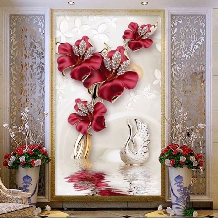 STIKER BUNGA MERAH 3D WALLPAPER BUNGA MERAH MENINGGI 3D STIKER BUNGA  MERAH MEWAH Lazada Indonesia