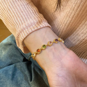 Flower Trace Color Dopamine Zircon Bracelet Female Light Luxury Minority Exquisite Fancy Bracelet Good-looking Girlfriends Bracelet