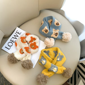 INS Autumn and Winter Korean Baby Cute Bear Knitted Wool Ball Scarf Baby All-Match Warm out Wool Scarf