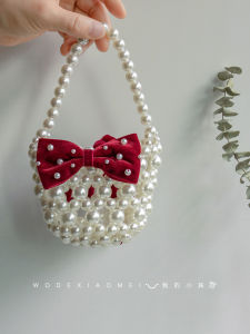 Original Handmade Butterfly Knot Pearl Clutch Bag Cute Fashionable Small Coin Purse for Girls Princess Accessories