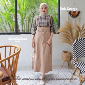 KALUNA CHINOS ROK OVERALL CARGO By FEFASTYLE - Overall wanita rok cargo bahan chinos premium tebal anti nerawang