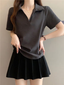 Womens Short-Sleeved T-shirt Plus Size Womens Clothing Fat Sister Summer New Arrival Loose Slimming Belly-Covering Polo Collar 100% Cotton Coat