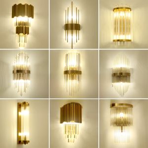 Modern Luxury Crystal Wall Lamp Creative Living Room Hotel Background Bedroom Bedside Light Stainless Steel Glass LED Lighting