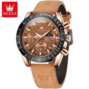 OLEVS Jam Tangan Pria Original Asli Anti Air Kulit Import Keren Led Elegan Mewah Chronograph Watch Men Multifungsi Cod