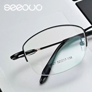 Seeouo Frame Kacamata Plano Lens Semi Rimless Fashionable Wanita Bahan Metal Ringan Half Rim Comfortable Bisa Minus Antiradiasi Blueray Photocromic 34627