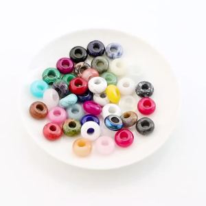 6pcs 14x8mm Natural Stone Beads Amethyst Tiger Eye Agate Jade Abacus Shape Big Hole Loose Beads for Jewelry Making DIY Bracelets