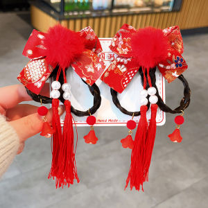 Red Butterfly Knot Hair Clip Traditional Chinese Style New Year Childrens Hair Accessories Girls Hair Decorations Hanfu Hair Cards