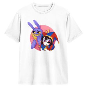 Bandai | Men Kids T-Shirts Amazing Circus Jax & Pomni Funny Pure Cotton Tee Shirt Short Sleeve T Shirt Round Collar Clothing Plus Size