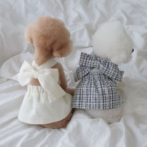 DY Loving Korean Ins Dog Clothes Tide Brand Braided Cross Sling with Big Bow Ladylike Poodle Teddy Normcore Style Halter Tops