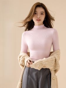 MiiOW | Slim Fit Long Sleeve Knitted T-Shirt Womens High Elasticity Modal No Trace Base Shirt Anti Static Half High Collar Cat Person