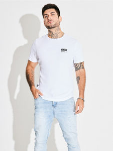 Áo Thun Cotton Nam Tay Ngắn Mùa Hè Co Giãn Cao in Chữ Phong Cách Thường Ngày Ôm Vừa Vặn Thời Trang