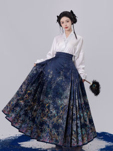 Yunjian Mountain Sea Trace Flowing Brightness Womens Hanfu Long Skirt Set Traditional Chinese Culture Style Polyester Fiber