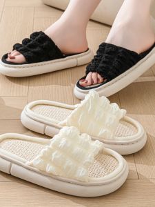 Cotton Slippers Linen Bubble Cotton Indoor Non-Slip Couples Men Women Home Use Step Sensation Cotton Slippers Cute Home Shoes