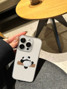 Cute Climbing Panda Transparent Silicone Ultra-Thin Shockproof Phone Case for  16Promax 15 14 12 Far Peak Blue XS Girls Heart