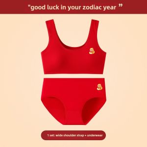 Pure Cotton Underwear Set for Girls Snake Year Big Kids School Students Red Innerwear Home Comfortable Knitted Fabric
