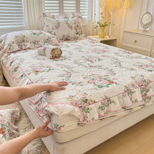 Thickened Cotton Bedding Set with Lace Anti-Slip Queen Size Duvet Cover Cotton 100% Baffle Box Quilt Cover Skin Friendly