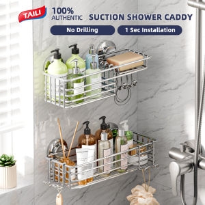TAILI Shower Rack Suction Cup 2-Pack with Hooks and Soap Holder Heavy Duty Shower Storage Rack for Bathroom No Drilling Black Shower Rack Suitable for Shower Rack Black Metal Shower Rack