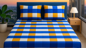 Sprei grid Elegan minimalis simple Motif Square Yelby ukuran 90x200 180x200 murah promo