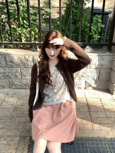 Hollyii Korean Style Sweet Button round Neck Knitted Sweater Womens Loose Fit Long Sleeve Cardigan Soft Gentle Style 2025 New Arrival