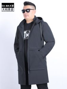 เสื้อแจ็คเก็ตผ้าฝ้ายยาวปานกลางสำหรับผู้ชายไซส์ใหญ่ฤดูหนาว แจ็คเก็ตผ้าฝ้ายสไตล์ลำลองแบบมีฮู้ดถอดได้ แจ็คเก็ตแฟชั่นสำหรับผู้ชายไซส์ใหญ่