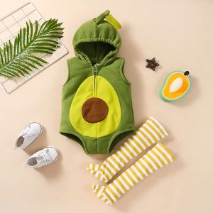 Baby Romper Xmas Avocado Long Sleeve Warm Fur Hooded Romper Jumpsuit Clothes