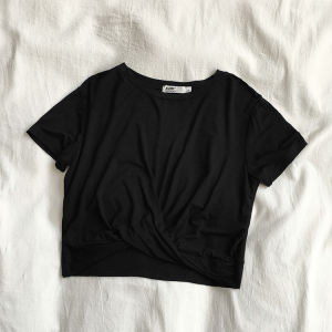 High Waist Ultra-Short Modal T-Shirt Womens Fitness Yoga Top Slimming Short Sleeve round Neck Basic Solid Color Summer T-Shirt