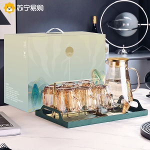 High Aesthetic Value Glass Cup Set with Handle for Drinking Water Simple Nordic Style Living Room Tea Cup Gift Box Kit 947g
