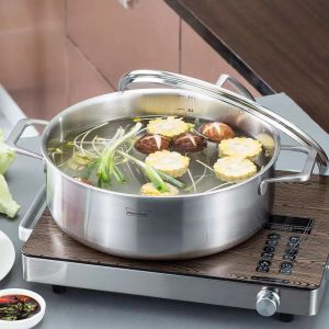 Mu Chu หม้อซุปหม้อใช้ในบ้านเตาแม่เหล็กไฟฟ้าเตาแก๊สใช้ทั่วไปหม้อไฟสแตนเลส304หนาพิเศษขึ้นรูปชิ้นเดียว