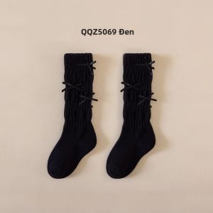 Tất Dài Màu Trơn Cho Bé Gái Tất Ấm Có Nơ Xếp Chồng Cho Trẻ Em 1-12 Tuổi Quần Cotton Mùa Thu Phong Cách Nhật Bản & Hàn Quốc
