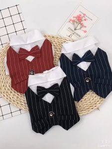 ชุดเจ้าบ่าวสุนัข/แมว ชุดแต่งงานหมา ทักสิโด้สัตว์เลี้ยง | สูทหมา สูทแมวออกงาน | เสื้อหมาแฟชั่น | ลายทาง มีหูกระต่าย | ไซส์ XS-2XL พร้อมส่ง