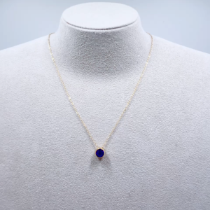 Gold Plated Premium Steel Elegant Round Dark Sapphire Diamond Simulant Pendant Necklace