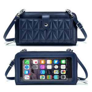 New 2025 Touchscreen Ladies Long Soft Leather Crossbody Wallet Fashionable Horizontal Clutch Bag Mobile Phone Purse