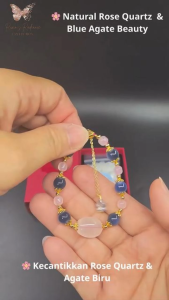 Natural Rose Quartz & Blue Agate Bracelet | Handmade Love Crystal Jewelry | Pink & Blue Gemstone | Emotional Healing • Elegant Gift for Her