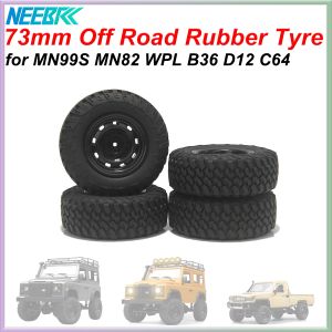 4PCS 73mm Rubber Tyre RC Tire 5mm Hex Hub Wheel Rim for RC Off Road Vehicle Car MN99S MN98 MN82 WPL C24-1 B36 D12 C64 D74-1 Part