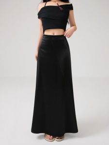 KEIKO | Elegant and Stylish Black Luminous Chiffon Sleeveless Blouse and Mermaid Skirt Set